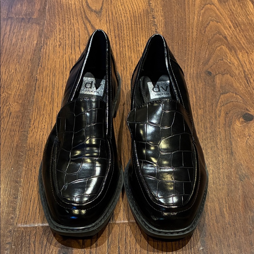 DV by Dolce Vita Shiny Black Croc-Embossed Loafers